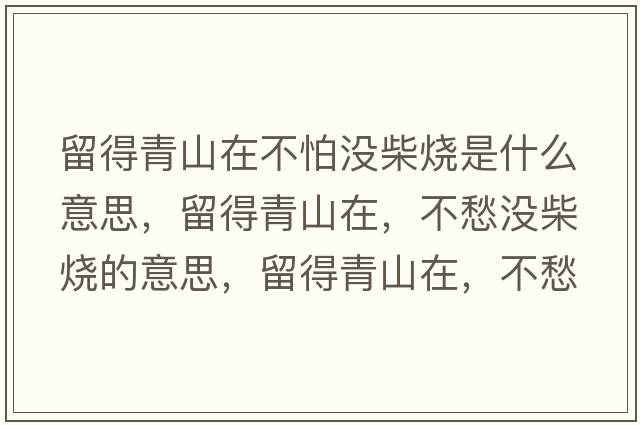 留得青山在不怕沒(méi)柴燒是什么意思，留得青山在，不愁沒(méi)柴燒的意思，留得青山在，不愁沒(méi)柴燒成語(yǔ)解釋?zhuān)舻们嗌皆?，不愁沒(méi)柴燒是什么意思含義寓意
