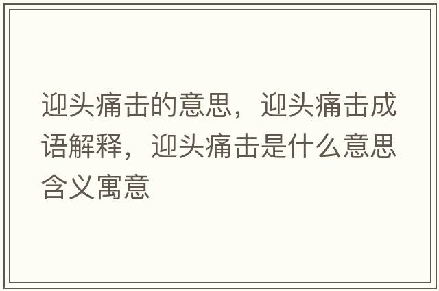 迎頭痛擊的意思，迎頭痛擊成語(yǔ)解釋?zhuān)^痛擊是什么意思含義寓意