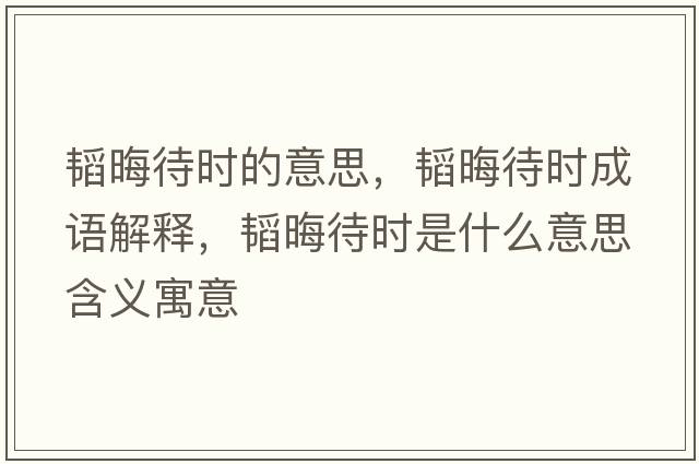 韜晦待時(shí)的意思，韜晦待時(shí)成語(yǔ)解釋?zhuān)w晦待時(shí)是什么意思含義寓意