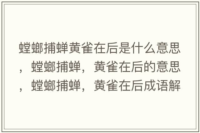 螳螂捕蟬黃雀在后是什么意思，螳螂捕蟬，黃雀在后的意思，螳螂捕蟬，黃雀在后成語(yǔ)解釋?zhuān)氩断s，黃雀在后是什么意思含義寓意
