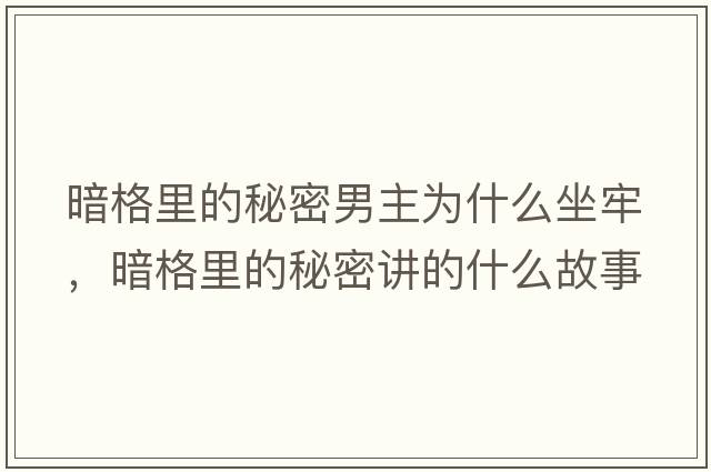 暗格里的秘密男主為什么坐牢，暗格里的秘密講的什么故事