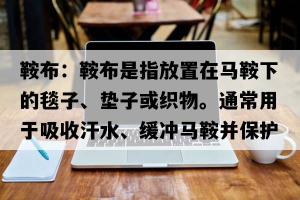 鞍布：鞍布是指放置在馬鞍下的毯子、墊子或織物。通常用于吸收汗水、緩沖馬鞍并保護馬背。較輕的鞍布的英文，英語(yǔ)，saddlecloth是什么意思，saddlecloth中文翻譯，saddlecloth怎么