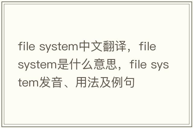 file system中文翻譯，file system是什么意思，file system發(fā)音、用法及例句