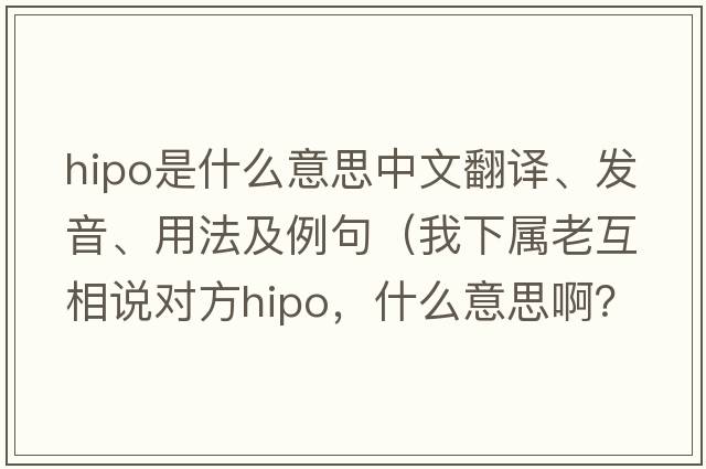 hipo是什么意思中文翻譯、發(fā)音、用法及例句（我下屬老互相說(shuō)對方HIPO，什么意思??？）
