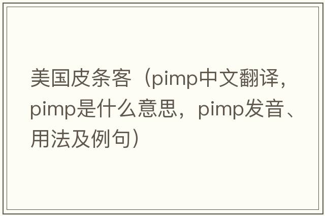 美國皮條客（pimp中文翻譯，pimp是什么意思，pimp發(fā)音、用法及例句）