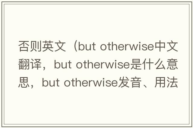 否則英文（but otherwise中文翻譯，but otherwise是什么意思，but otherwise發(fā)音、用法及例句）