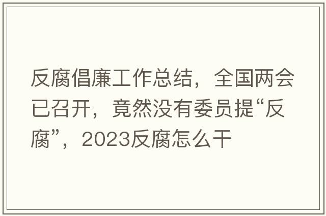 反腐倡廉工作總結，全國兩會(huì )已召開(kāi)，竟然沒(méi)有委員提“反腐”，2023反腐怎么干