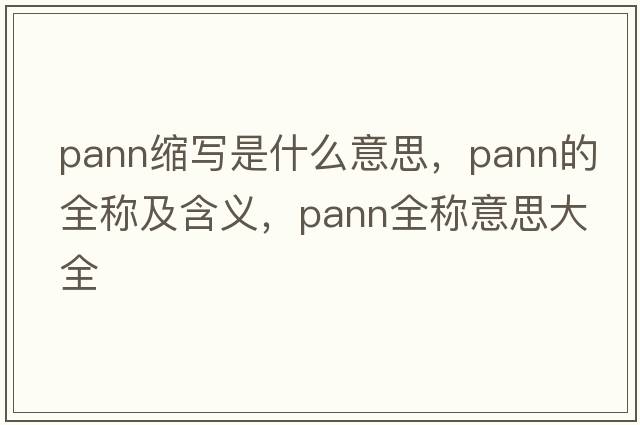 pann縮寫(xiě)是什么意思，pann的全稱(chēng)及含義，pann全稱(chēng)意思大全