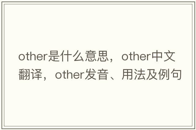 other是什么意思，other中文翻譯，other發(fā)音、用法及例句