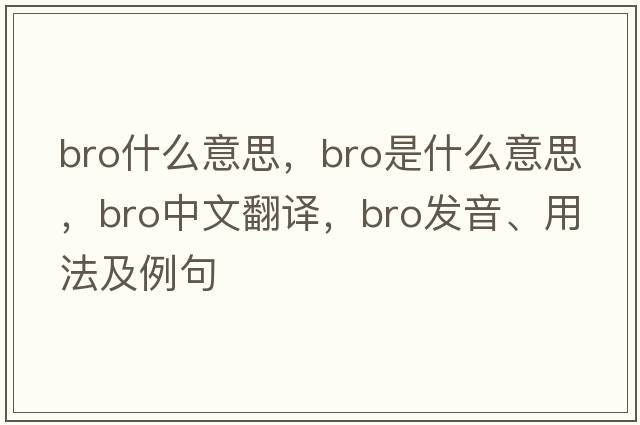 bro什么意思，bro是什么意思，bro中文翻譯，bro發(fā)音、用法及例句