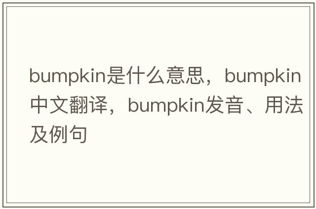 bumpkin是什么意思，bumpkin中文翻譯，bumpkin發(fā)音、用法及例句