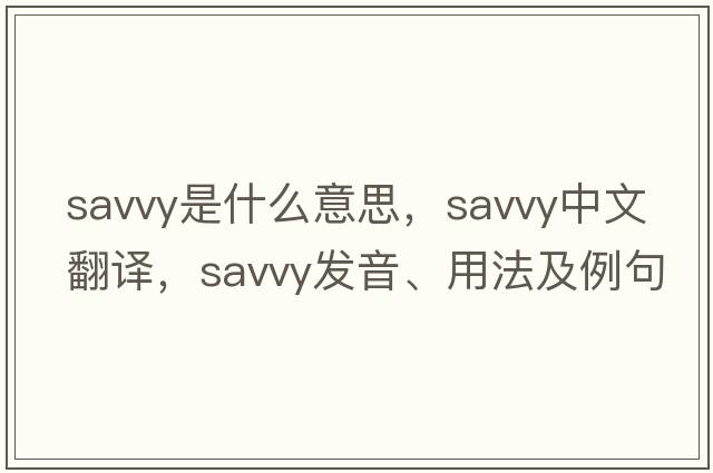 savvy是什么意思，savvy中文翻譯，savvy發(fā)音、用法及例句